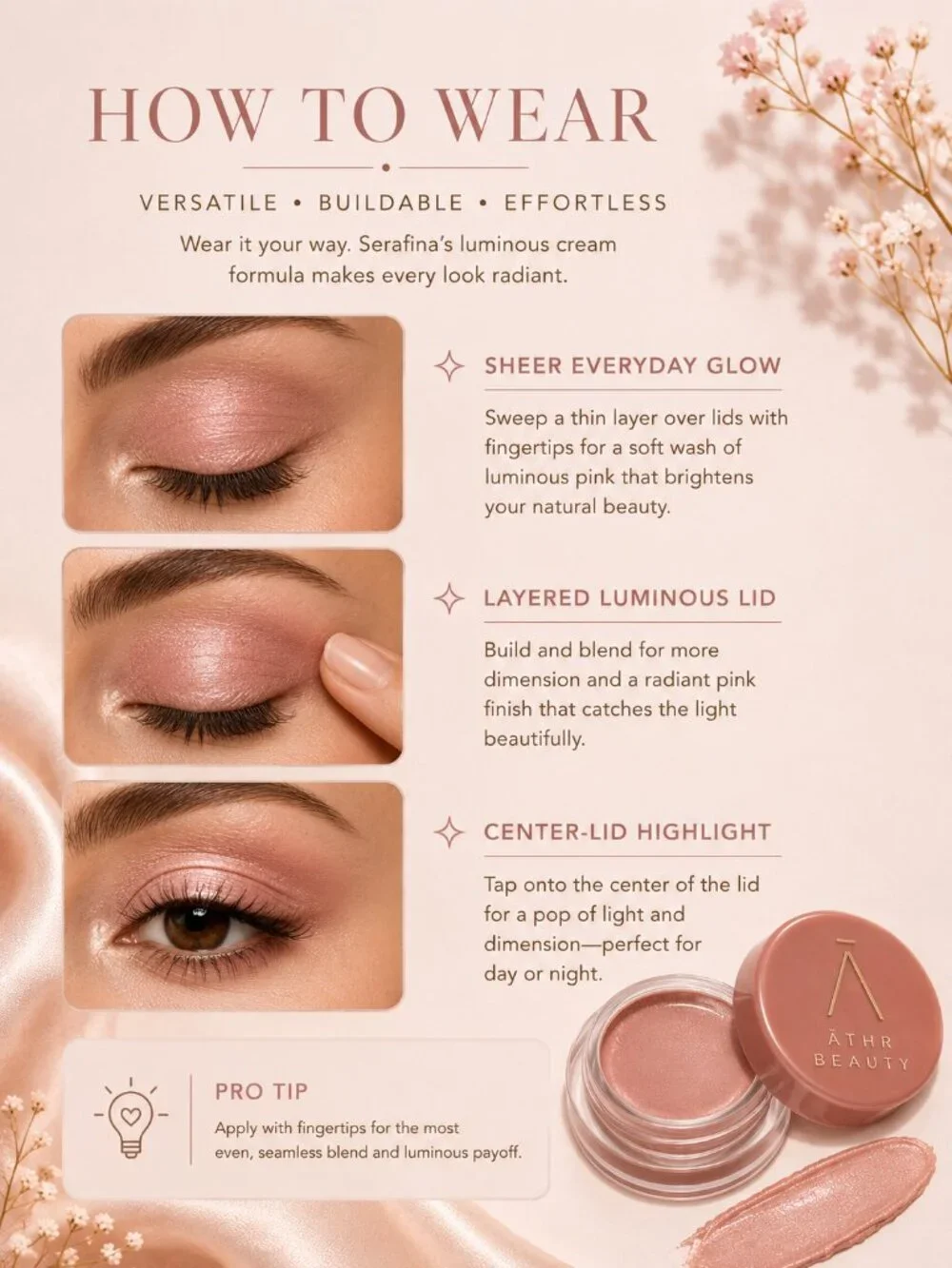 ATHR Beauty Serafina Cream Eyeshadow Soft Pink Luminous Vegan 3g Full Size